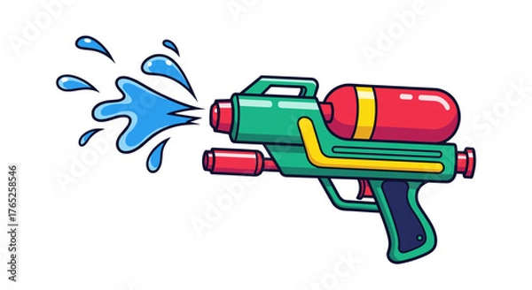 Fototapeta Vibrant Cartoon Water Gun Shooting a Stream of Water: Fun Summer Activity for Kids, Illustrative Design for Games, Education, and Creative Projects, Playful Graphic for Advertising and Marketing Mater