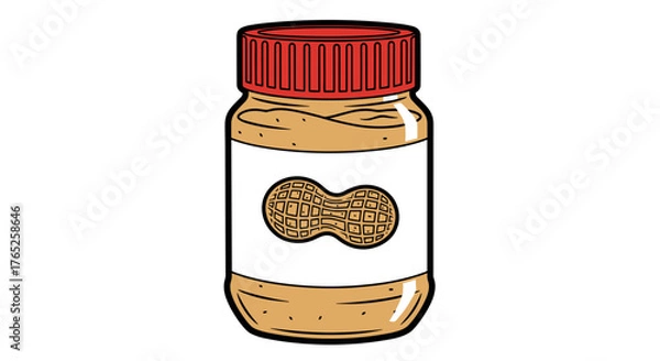 Obraz Delicious Peanut Butter Jar Illustration Ready for Breakfast Marketing Projects: Creamy, Sweet Food Staple for School Lunches, Healthy Snacks, Kids, and Family, Ideal for Recipe Visuals, Modern Kitche