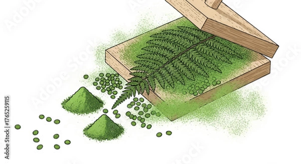 Fototapeta Botanical Extraction Process Fern Leaf Green Powder Illustration