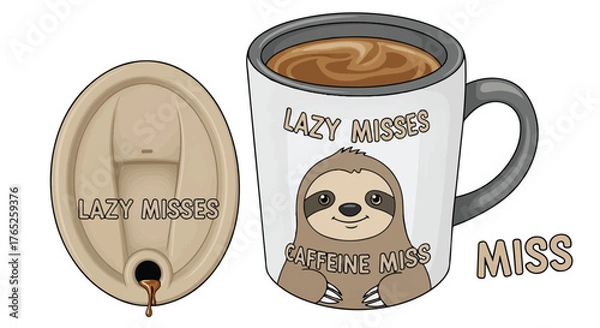 Obraz Cartoon Sloth Caffeine Miss Funny Morning Artwork