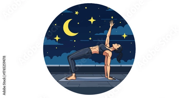 Fototapeta Celestial Wild Thing Yoga Pose Rooftop Night Vector