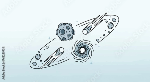 Fototapeta Cosmic Dynamics Line Art Asteroids Comets Vortex