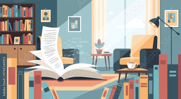 Fototapeta Cozy Study Room Vector Art Knowledge Inspiration Burst