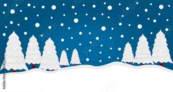 Fototapeta Snowy Christmas Forest Scene – White Pine Trees and Falling Snow Vector Illustration for Winter Holiday Backgrounds