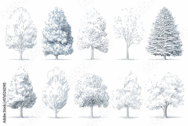 Fototapeta Una collezione elegante di alberi stilizzati in formato vettoriale, perfetta per progetti di design che richiedono elementi naturali e minimalisti.