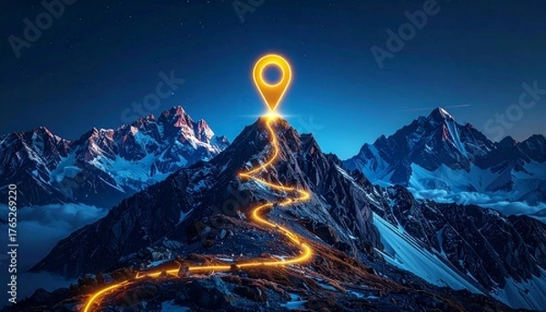 Fototapeta Glowing Path to Mountain Peak Symbolizing Success