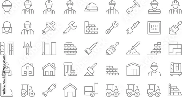 Fototapeta Construction and Builder Line Icon Set EPS Vector for Architecture, Tools, Safety & Industrial Design
