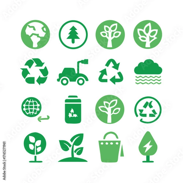 Fototapeta Containing recycling, plant, nature, eco, earth, green energy, trees, ecology and more. Solid vector icons collection.