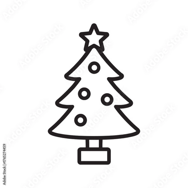 Obraz Simple Outline Christmas Tree with Star and Ornaments