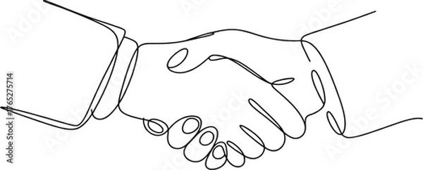 Fototapeta Two hands shake hands in a simple line drawing, symbolizing agreement.