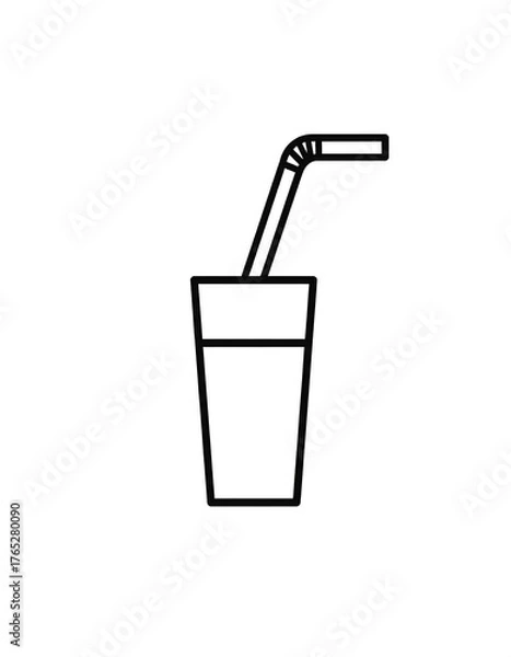 Fototapeta Simple line drawing of a glass with straw