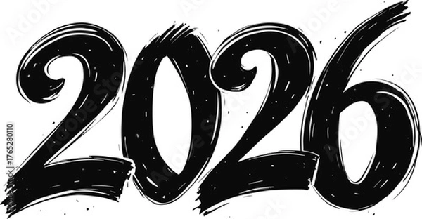 Obraz 2026 handwritten brush stroke text on black background new year