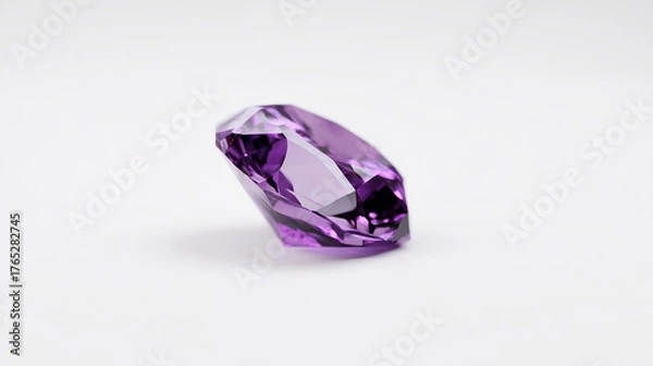 Fototapeta Radiant Gem: A close-up shot of a pristine, faceted gemstone, its captivating purple hue shimmering with inner light. The jewel rests serenely, inviting a closer look at its unique beauty.