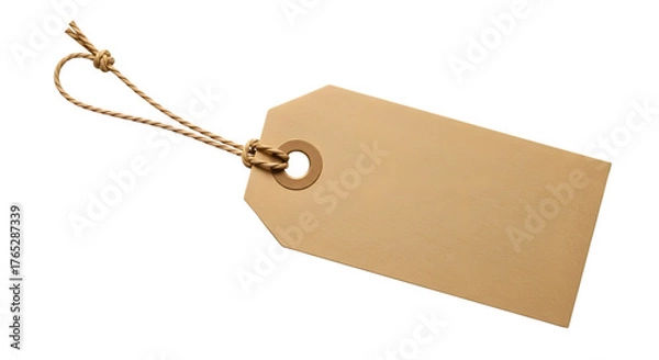 Fototapeta A blank, empty, brown kraft paper price tag with a string loop, isolated on a transparent background