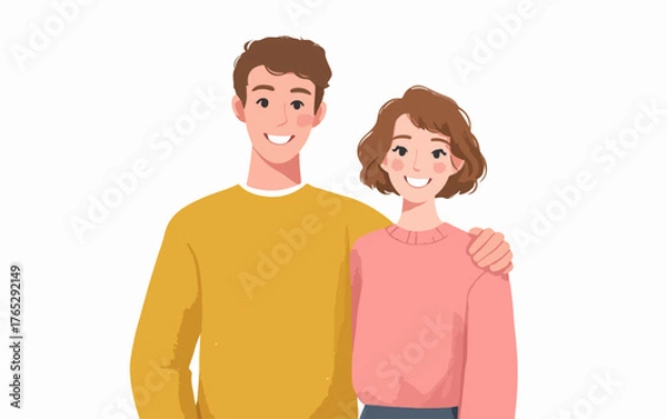 Obraz 따뜻한 미소를 짓는 젊은 커플이 서로를 다정하게 안고 있는 모습