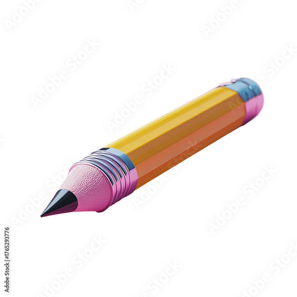 Fototapeta A yellow pencil with a pink eraser and black tip.