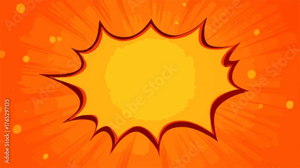 Fototapeta Bright orange background with a yellow comic book style explosion or speech bubble.