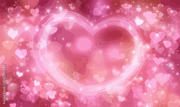 Fototapeta A glowing heart shape surrounded by sparkling pink hearts and bokeh lights, symbolizing love and romance.