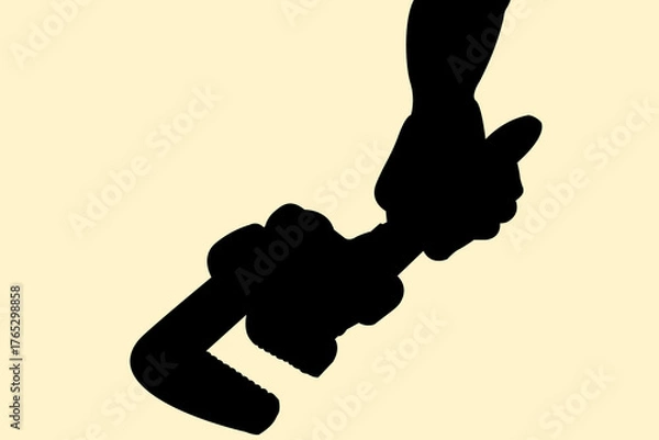 Fototapeta Silhouette of hand grasp pipe wrench. Icon of grab a heavy tools. Vector illustration.	