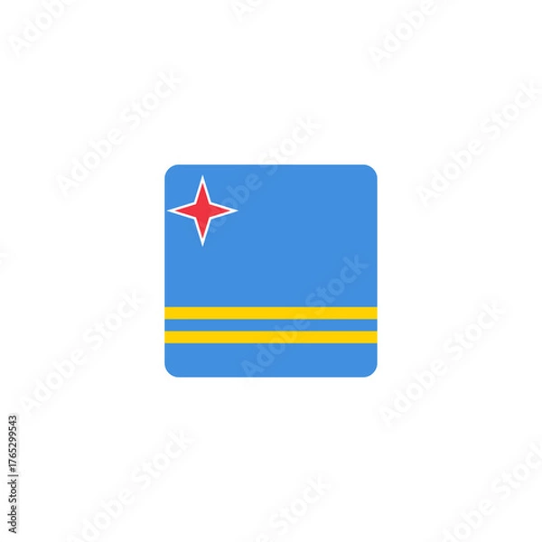 Fototapeta Square flag of Aruba with rounded corners vector illustration. Perfect for educational materials, travel content, and national representation design projects