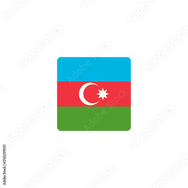Fototapeta Square flag of Azerbaijan with rounded corners vector illustration. Perfect for educational materials, travel content, and national representation design projects