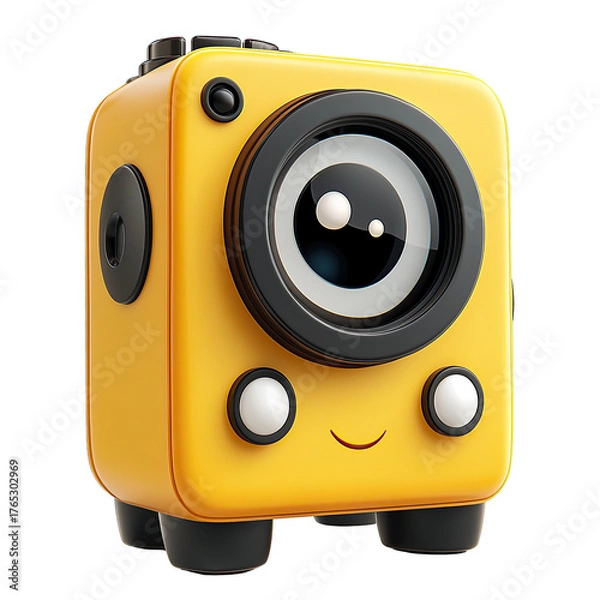 Obraz Adorable yellow cartoon camera with a friendly face and black feet.