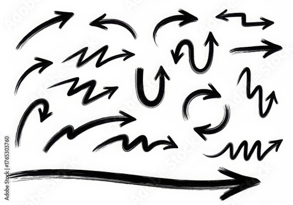 Fototapeta Collection of hand drawn arrow icons in black and white