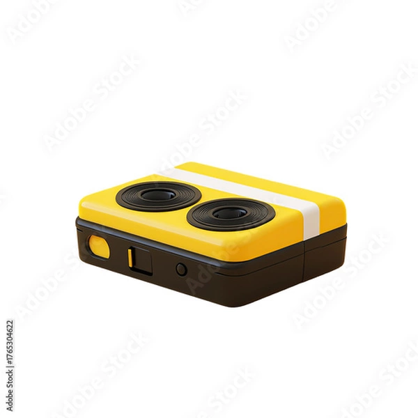 Fototapeta Bright yellow and black duallens camera with white stripe detail.