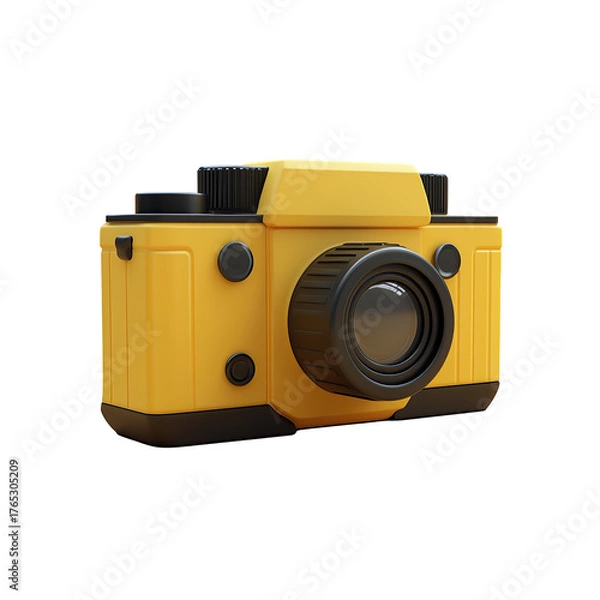 Fototapeta Bright yellow retrostyle camera with black accents.