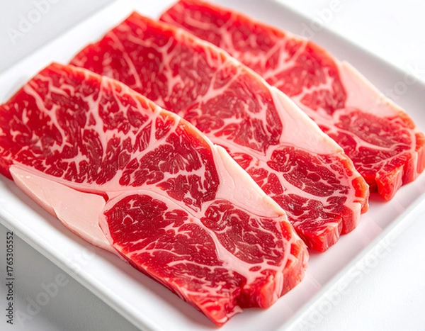 Obraz Sliced Wagyu Beef with Marbling for Shabu-Shabu or Sukiyaki