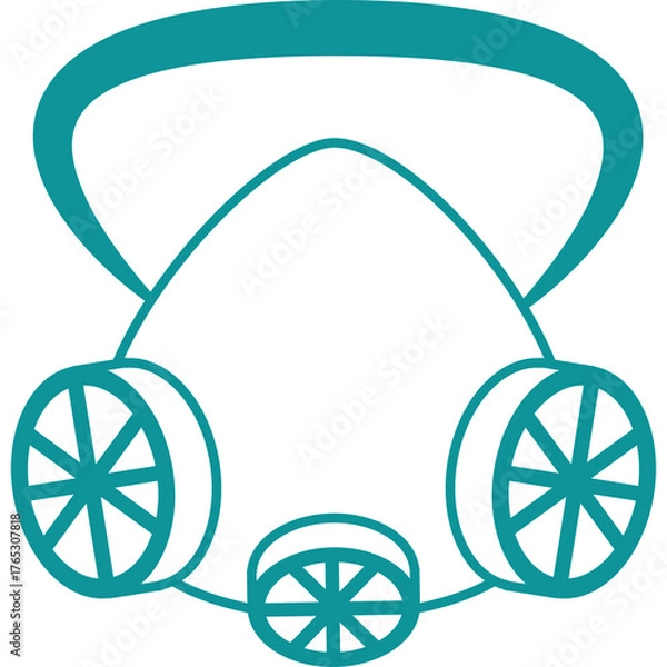 Obraz Teal Gas Mask Symbol on Transparent Background Isolated Graphic Element Medical Protection Safety Equipment Vector Art