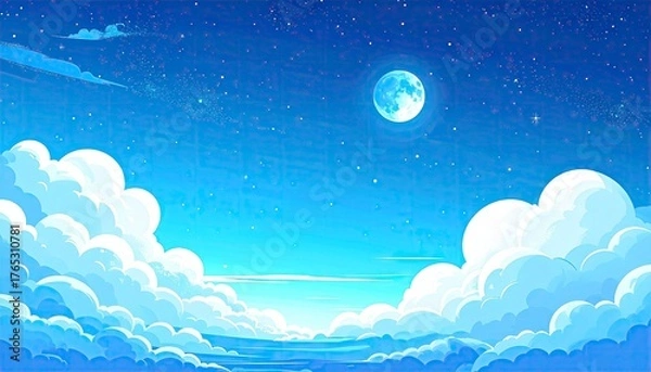 Fototapeta Dreamy Nightscape - Moonlit Clouds and Starry Sky.