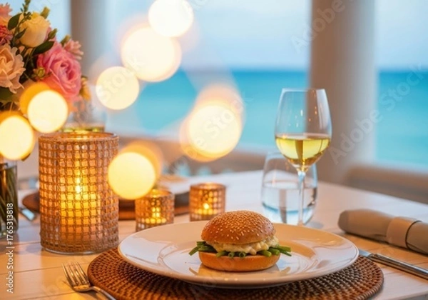Fototapeta Romantic dinner for two overlooking the ocean