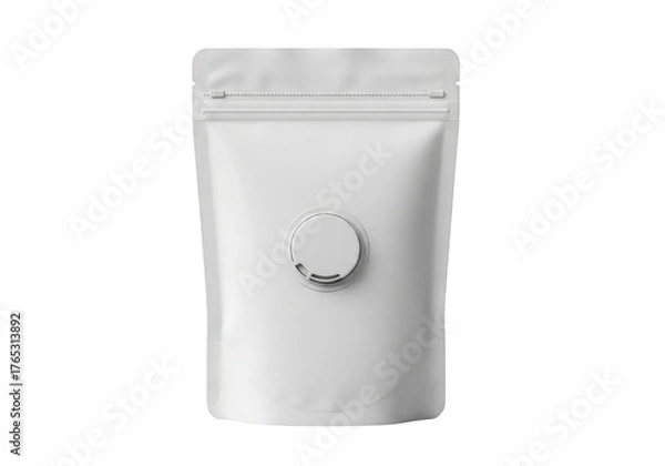 Fototapeta Blank white stand up pouch with zipper and circular seal isolated on transparent background