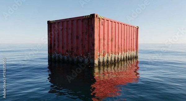 Obraz Lost at Sea - A Shipping Container Adrift in the Ocean.