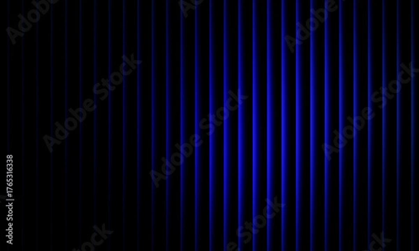 Fototapeta Abstract blue wave light pattern with glowing vertical gradient lines on black background, futuristic energy pulse digital design illustration