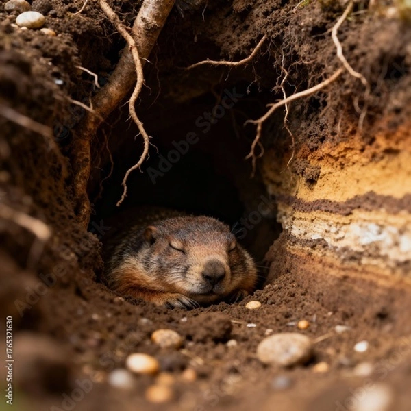 Obraz 땅속굴에서겨울잠자는마멋