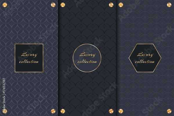 Fototapeta Kolekcja czarnego tła do projektowania towarów luksusowych z elementami złota.