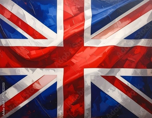 Fototapeta Painted flag of the United Kingdom, textured with bold colors and strong brushstrokes
