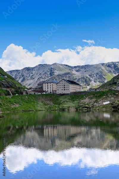 Obraz The great St. Bernhard Pass on the border between Switzerland and Italy.