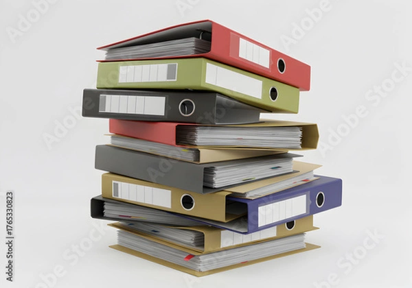 Fototapeta Stack of Office Folders and Files on White Background