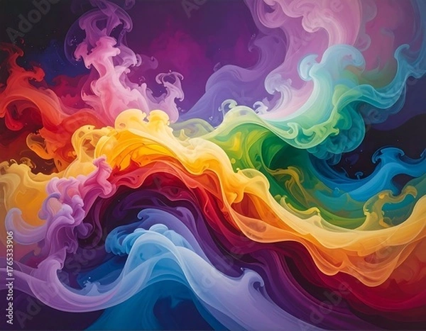 Fototapeta Vibrant abstract painting of swirling colorful smoke or clouds