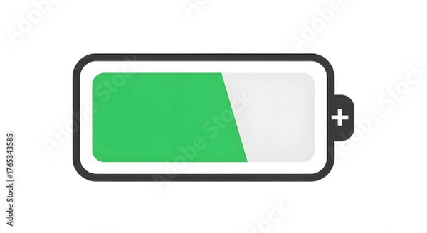 Fototapeta Modern battery icon showing half charge, perfect for websites and app designs about energy, power, technology, or sustainability in a digital world