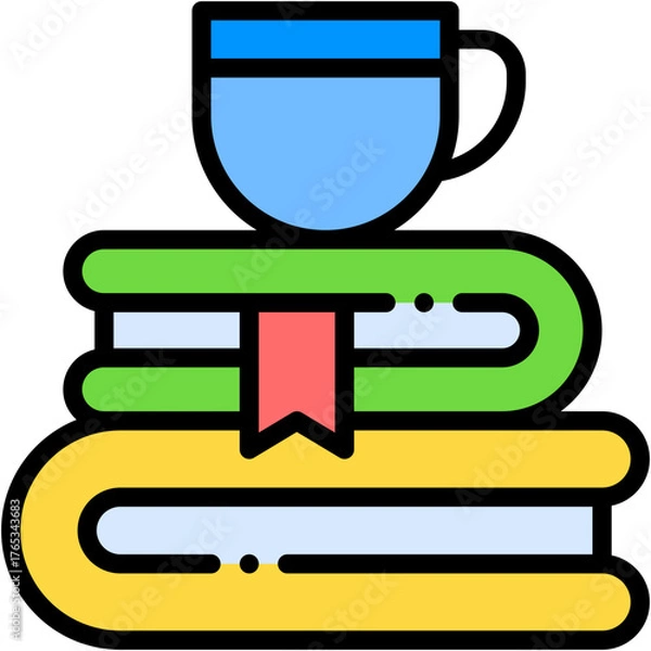 Fototapeta Vector icon Books, Education, Learning, Cup, Tea, Study