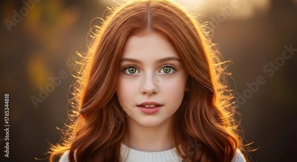 Obraz Portrait of a Beautiful Red-Haired Girl with Green Eyes.