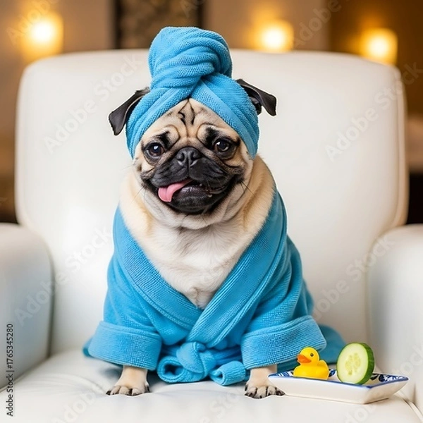Obraz Pug Pampering - A Relaxing Spa Day for a Furry Friend.