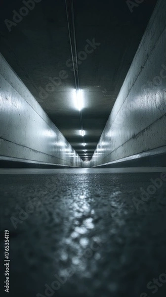 Obraz Dark, empty tunnel, low angle view