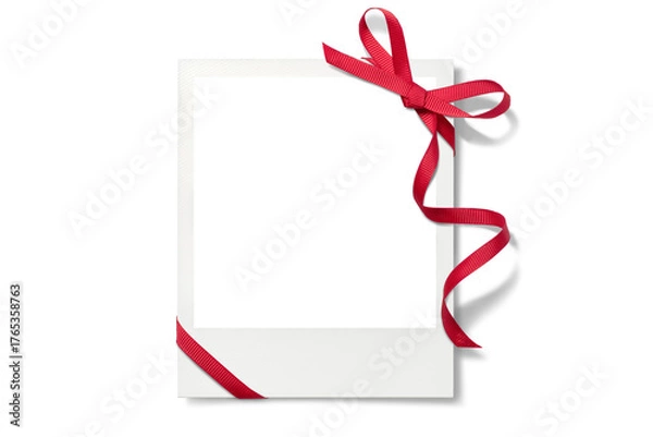 Obraz 赤いリボンで飾られたポラロイド写真の、画像合成用フレーム