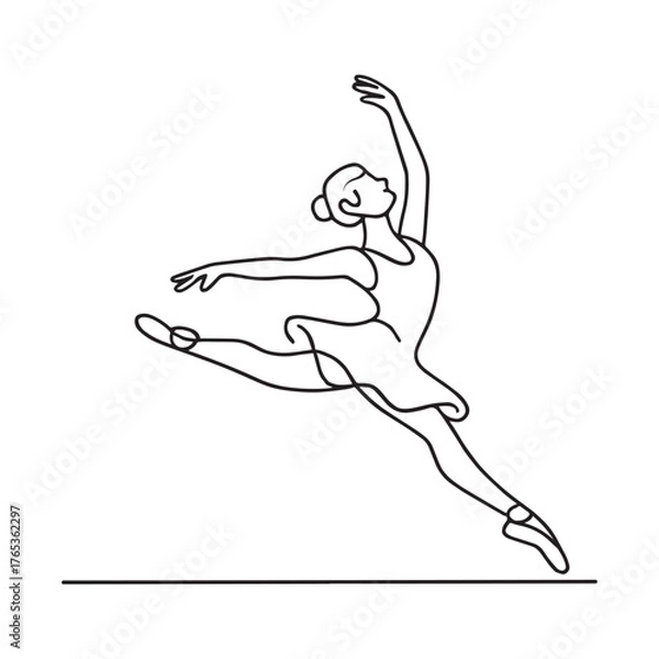 Fototapeta Graceful Ballet Dancer Jumping Line Art Elegant Ballerina Continuous One Line Drawing