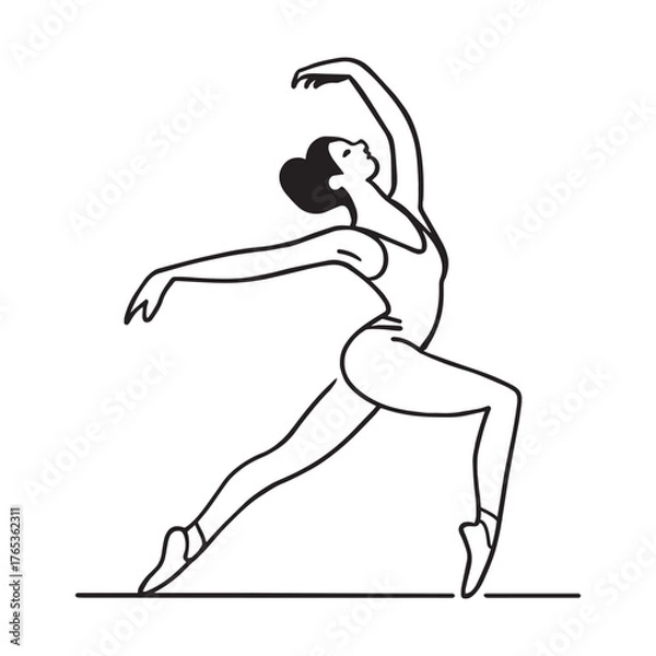 Fototapeta Ballet Dancer Line Art – Elegant Ballerina Pose Illustration, Minimalist Dance Vector Drawing, Graceful Movement Design